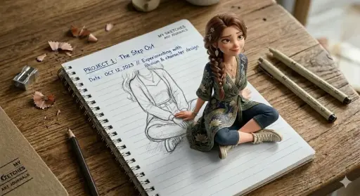 A creative 3D illusion artwork of a cute young girl stepping out of a spiral not...