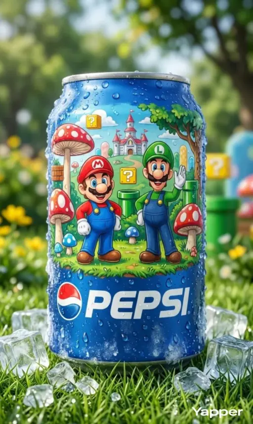 Ultra-realistic product photography of a chilled blue Pepsi can placed upright o...