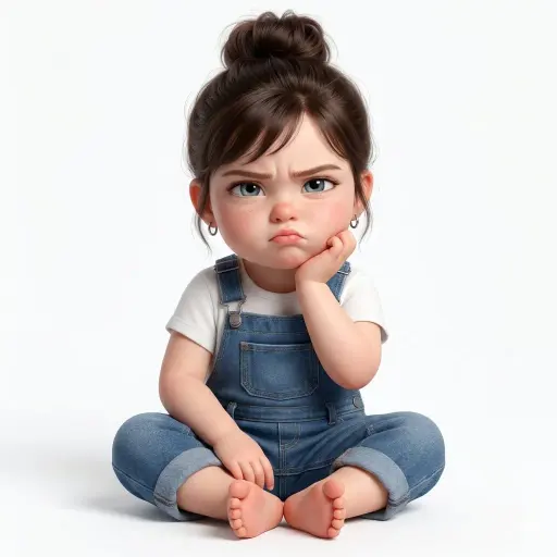 Create a super cute, hyper-realistic 3D render of a toddler girl who is a younge...
