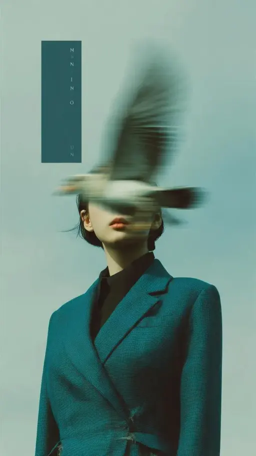 Editorial photography, a woman wearing a structured deep teal blazer standing ag...