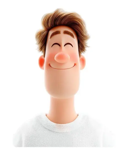 3D avatar of a man, with a happy face on a white background, no necks. Conceptua...