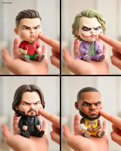 Eine Mini-Chibi-Version der Figur aus dem hochgeladenen Bild, mit großem Kopf un...