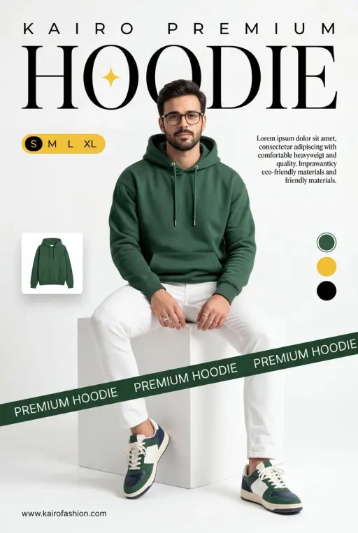 Eine professionelle kommerzielle Modeanzeige mit [a young male model] auf dem ho...