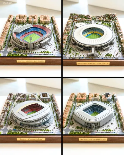 Diorama in miniatura su larga scala ultra-dettagliato di [STADIUM NAME] a [CITY]...