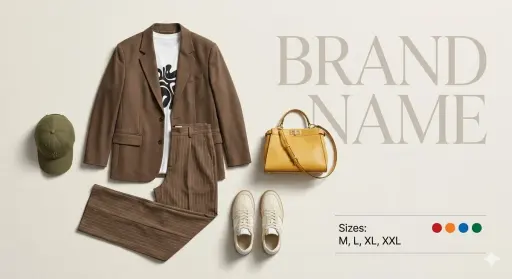 ```json { "items": [ { "prompt": "Crea un flat lay di un catalogo di moda premiu...