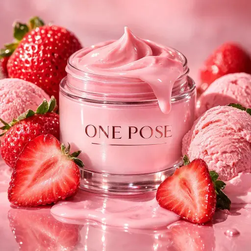 Ultra-realistica fotografia di prodotto per skincare di lusso, con un vasetto co...