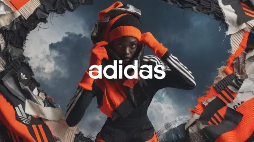 [BRAND]. Un manifesto di campagna di alta moda. Una modella dal volto fortemente...