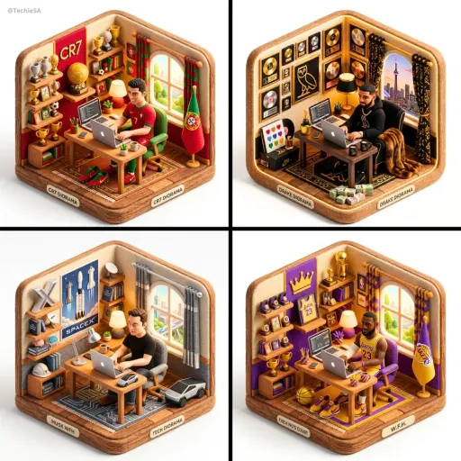 Genera un'illustrazione diorama isometrica 3D di [CHARACTER] mentre lavora da ca...