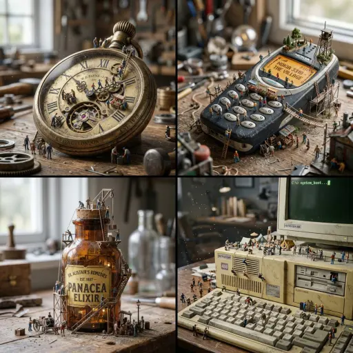 Crea una fotografia macro iperrealistica di una scena surreale in miniatura. L'a...