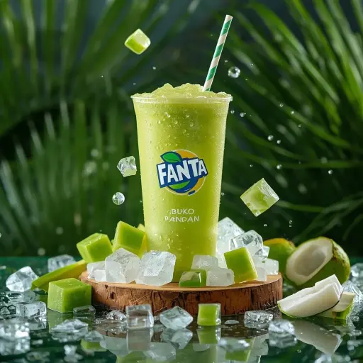 Ultra-realistic commercial product photography of a cold green tropical drink in...