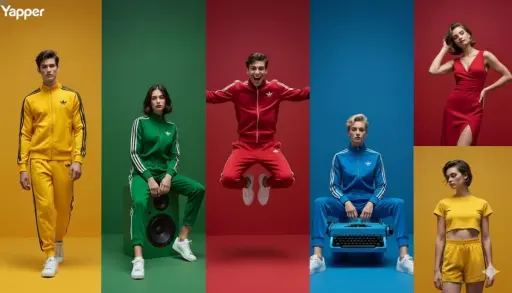 A high-quality, split-screen fashion editorial advertisement featuring multiple...
