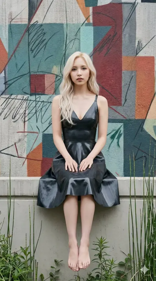 { "subject_and_pose": "Mina from TWICE, a beautiful Japanese woman with a refine...