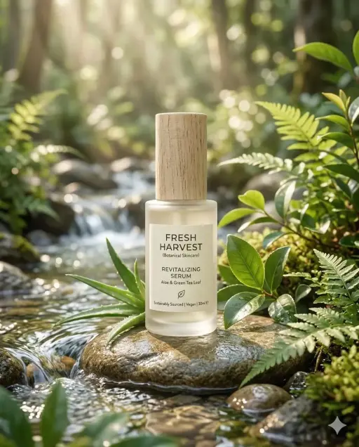 Eco-Friendly Skincare Product “Minimalist skincare bottle made of frosted glass,...