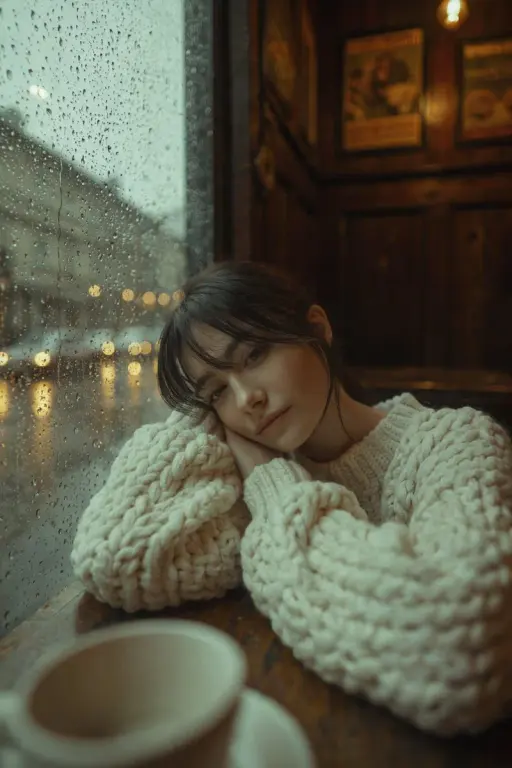 A cinematic, high-resolution portrait of a young woman with dark hair and soft b...