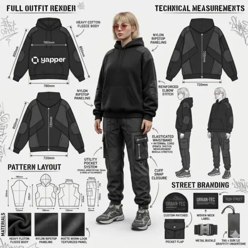 Using the attached image, create a professional industrial fashion design illust...