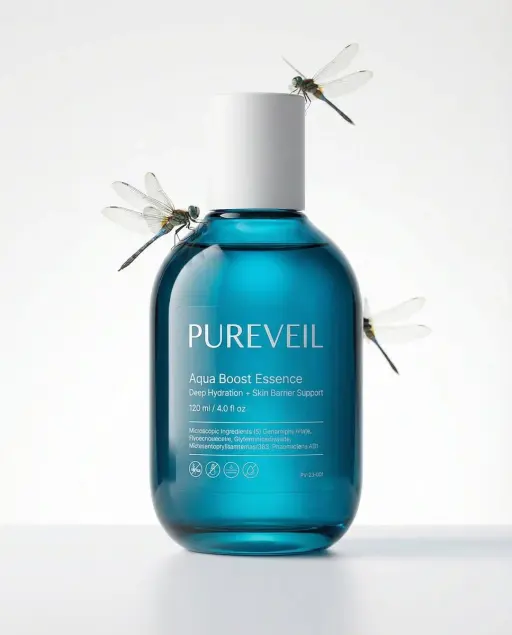 A professional skincare shot of a [product container] with [cap/lid], labeled [b...