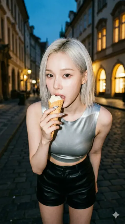 { "subject": "Karina from K-pop group aespa, a woman in her early 20s with her s...