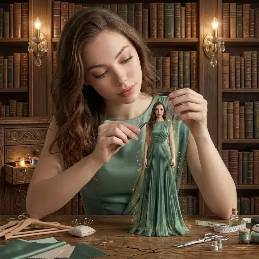 A hyper-realistic cinematic scene of a young woman sitting at a wooden desk in a...