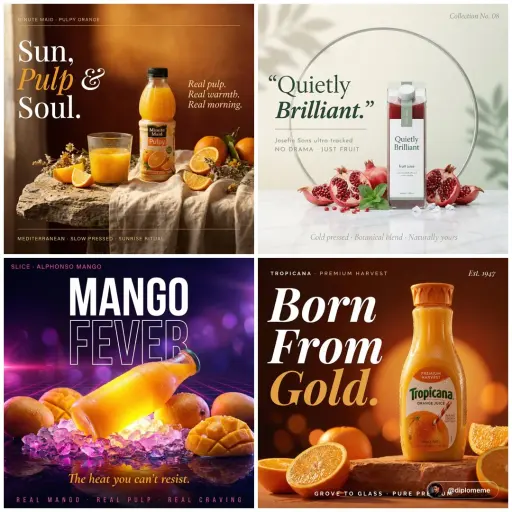 High-end cinematic campaign poster. A Minute Maid Pulpy orange bottle positioned...