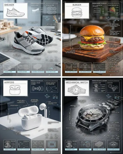 Premium technical infographic of [OBJECT]. Use the reference image only to under...