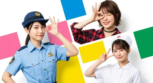 High-resolution Japanese commercial advertisement style photo, three young women...