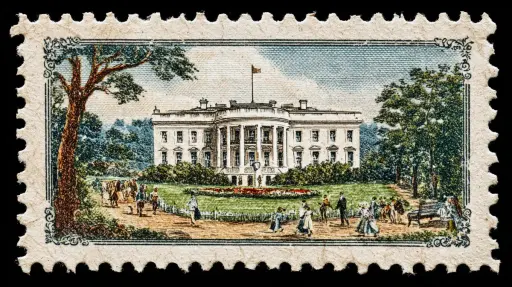 a vintage postage stamp depicting [iconic monument of a capital with people inte...