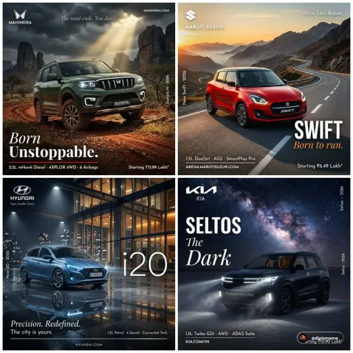 Hyper-realistic professional automotive commercial ad poster. [BRAND] [MODEL] in...