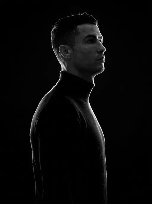 A minimalist black and white cinematic portrait featuring two individuals (male...
