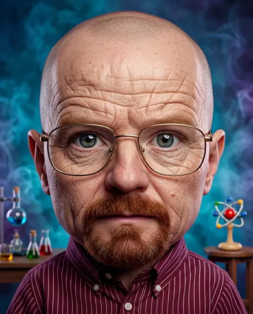 Hyperrealistic baby @ image in a caricature style, with exaggerated facial featu...