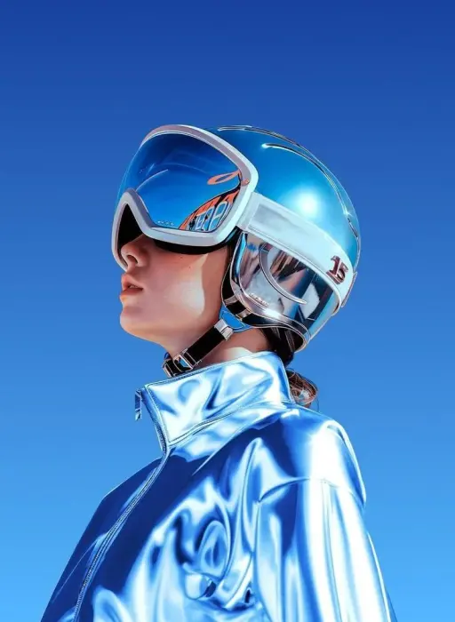 Ultra-realistic futuristic portrait of a young woman in side profile facing left...