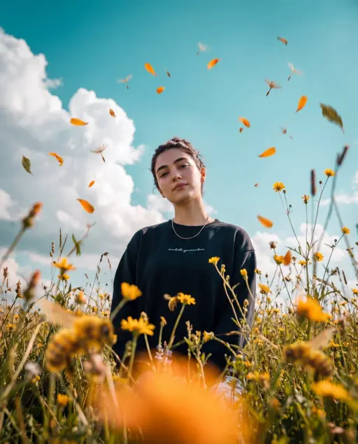 Photorealistic cinematic photo, 3:4 vertical frame, shooting from a very low poi...