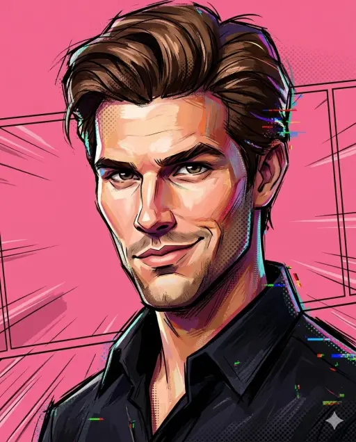 A painterly exaggerated cartoon portrait combining sculpted 3D anatomy with hand...