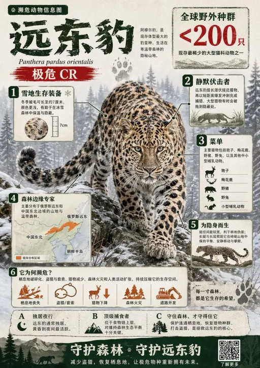 Create a visually rich infographic in Chinese about an endangered animal. Start...