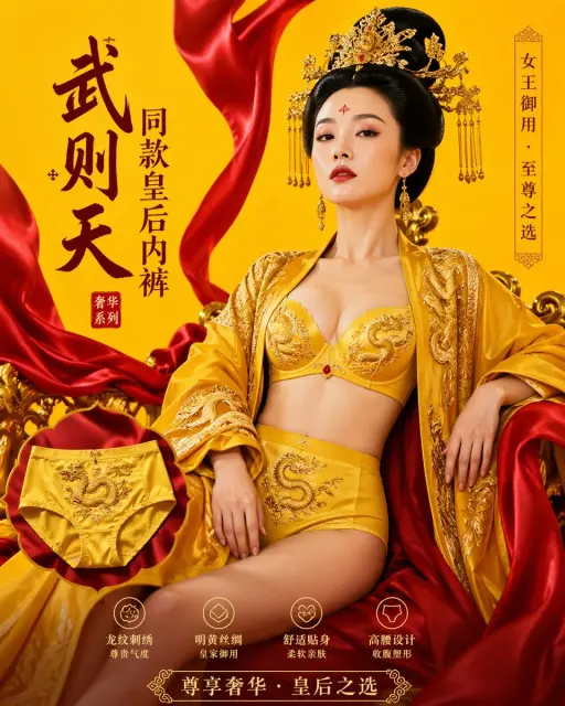 Empress Wu Zetian's style queen underwear advertising campaign, bright yellow ba...