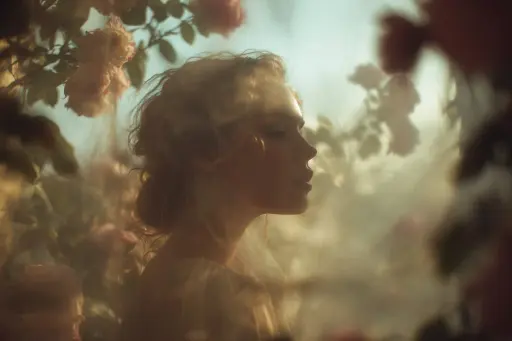 A soft-focus dream photograph of a [subject] in a [setting], seen through transl...