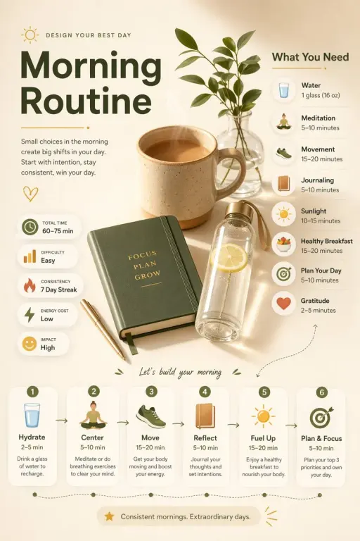 Ultra-clean modern editorial infographic on the topic of [ROUTINE] routine. Hero...