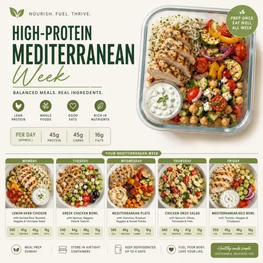 Clean & appetizing meal prep layouts Design a minimalist healthy meal prep poste...