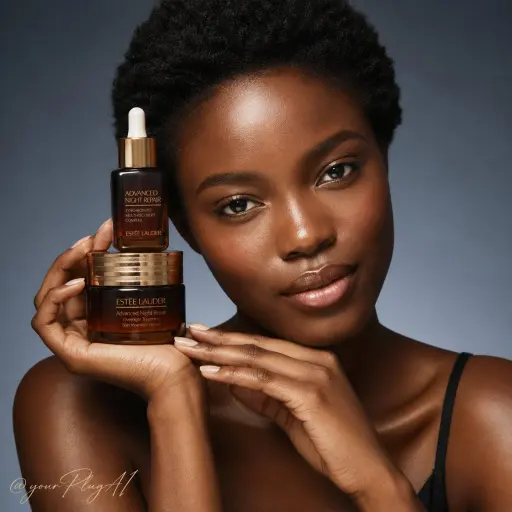 Un ritratto di campagna pubblicitaria per skincare di lusso di fascia alta che p...