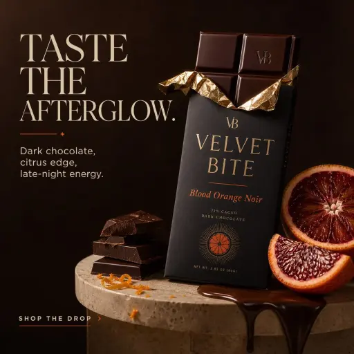 Crea un annuncio premium per un marchio fittizio di cioccolato di lusso chiamato...
