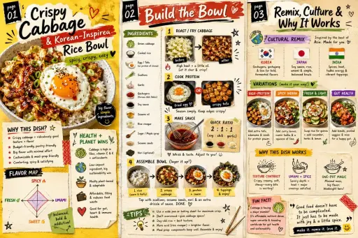 Una elegante e moderna doppia pagina di rivista di food editoriale di 3 pagine,...