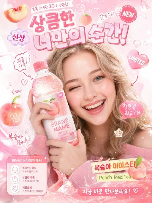 Un poster coreano interattivo di alta qualità con una ragazza allegra ed espress...