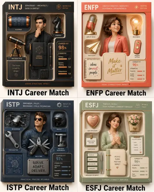 2x2 그리드, 4가지 유명한 성격 유형에 대해 이렇게 하세요: Render_Target = ( Luxury_3D_Career_Starter_P...