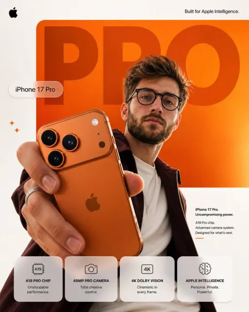 Create a premium Apple-style smartphone advertisement poster in 4:5 vertical for...