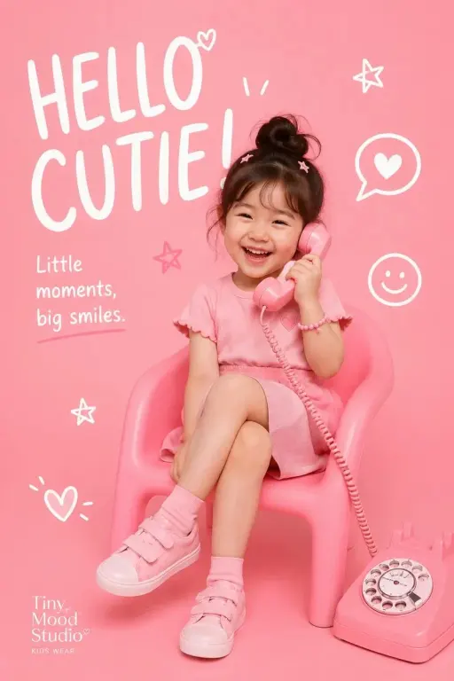 [BRAND NAME]를 위한 프리미엄 장난기 넘치는 키즈 패션 에디토리얼 포스터를 제작하세요. 주제: [KIDS FASHION / CHILDH...
